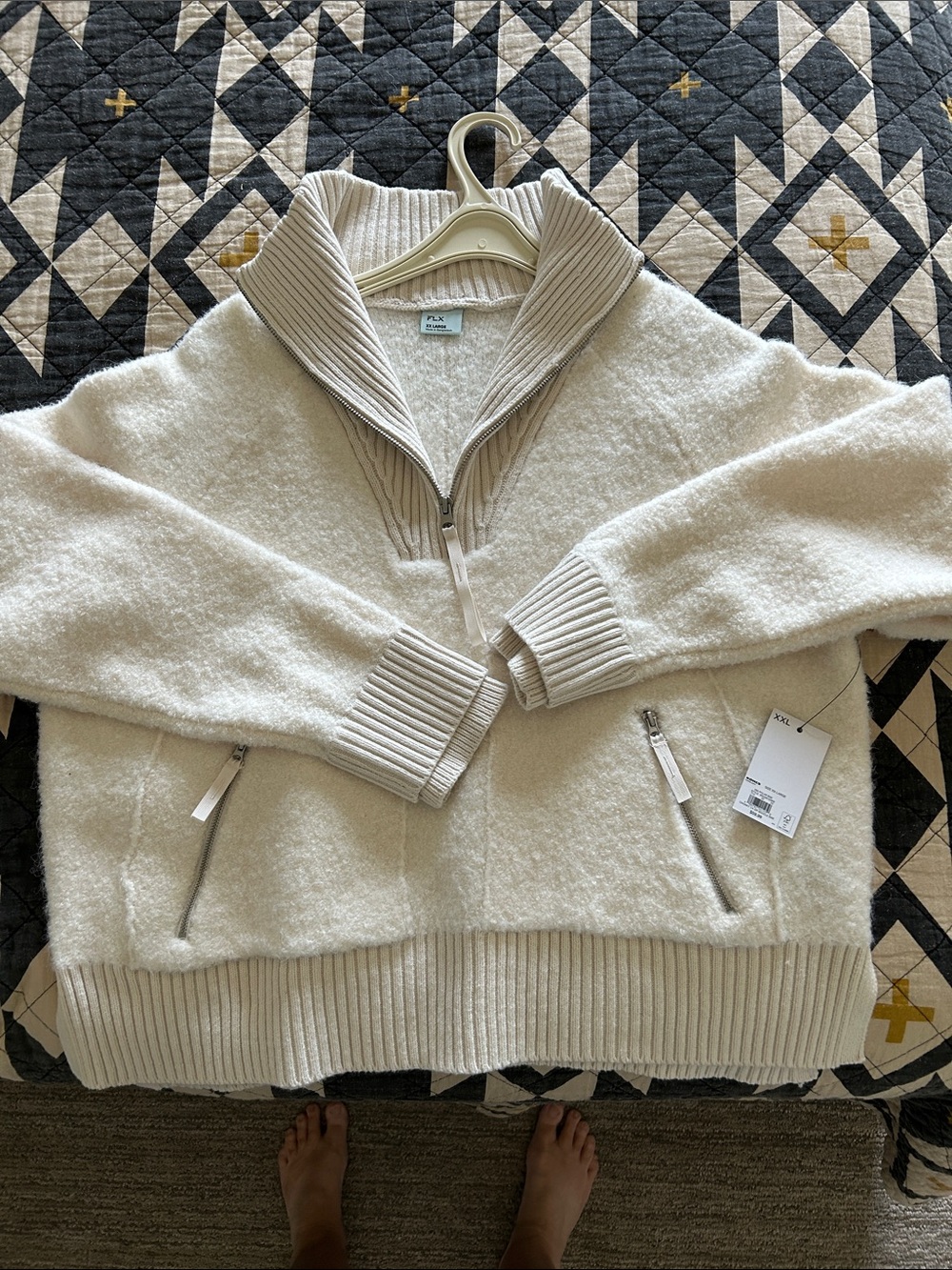 Kohl's Cream Women's Zip-Up Shawl Collar Sweater